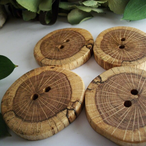 Rustic Wood Buttons - Oak Wood Rustic Tree Branch Buttons Set of 4 -  1 3/4 inches or 44 mm -  For wools, yarns, handbags, cowls