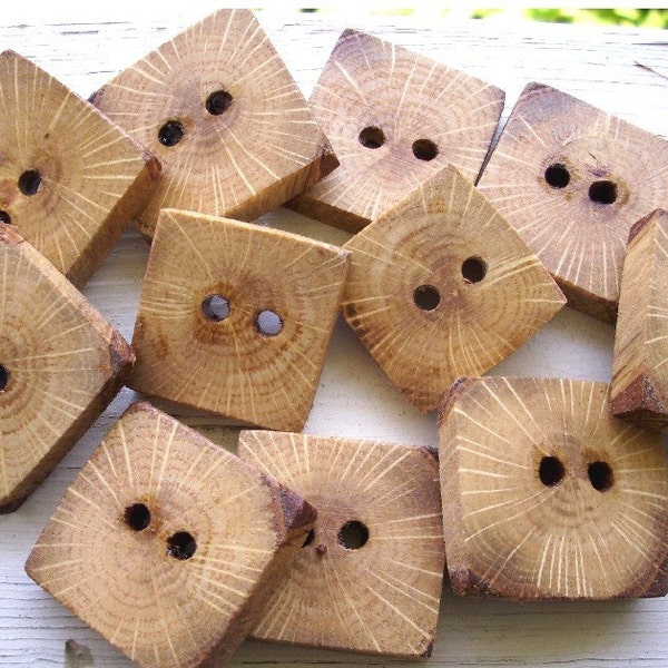 Fantastic Square Oak Wood Wooden Tree Branch Buttons - OOAK for Knitting, Crochet Fiber and Sewing Projects