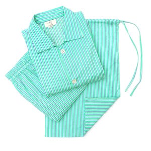 Men&#39;s Pajamas Set, Lined Pj Sets for Men, 100% Cotton Long Sleeves & Pajamas pants, Breathable And Light Cotton Pjs (Green With Blue Lined)