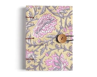 Handmade Block Printed Fabric Journal – Floral Hardcover Unlined Notebook with Cotton Cover