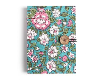 Handmade Block Printed Fabric Journal – Floral Hardcover Unlined Notebook with Cotton Cover