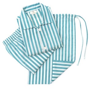 Herren-Pyjama-Set, gefütterte Pj-Sets für Männer, 100% Baumwolle mit langen Ärmeln und Pyjama-Hosen, atmungsaktive und leichte Baumwoll-Pjs (blaugrün mit weißem Futter)
