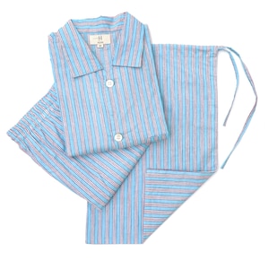 Men&#39;s Pajamas Set, Lined Pj Sets for Men, 100% Cotton Long Sleeves & Pajamas , Breathable And Light Cotton Pjs (Light Blue With Brown Lined)