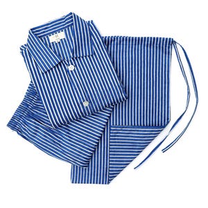 Men&#39;s Pajamas Set, Lined Pj Sets, 100% Cotton Long Sleeves And Pajamas, Breathable And Light Cotton Pjs (Blue With Black and White Lined)