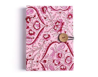 Handmade Block Printed Fabric Journal – Floral Hardcover Unlined Notebook with Cotton Cover