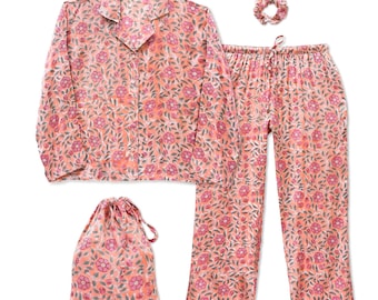 Floral Print Silk Pajama Set – Lightweight Button-Down Loungewear
