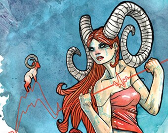 Regalos de Aries, impresión de Aries, signo del zodiaco de Aries, arte de cuernos de carnero, regalo de cumpleaños de Aries - Impresión de acuarela de 11 x 14 pulgadas de Cody Vrosh