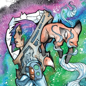 Celestial Watercolor, Galaxy Art, Space Art, Astronaut Art, Constellation Print, Fox Print - Inhalation and Exaltation 11x14&quot; Print