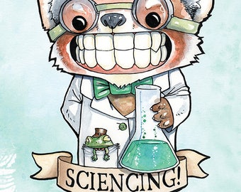 Science Art, Science Gift, Panda Art, Panda Print, Science Poster, Science Teacher Gift - Sciencing Red Panda 8.5x11" Print by Cody Vrosh