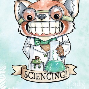 Science Art, Science Gift, Panda Art, Panda Print, Science Poster, Science Teacher Gift - Sciencing Red Panda 8.5x11&quot; Print by Cody Vrosh