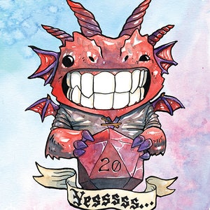 Dragon Art, DnD Gifts, Role Playing Games, D and D Gifts, D20 Dice, Dragon Gift, Gamer Gift - High Roller Dragon 8.5x11&quot; Print