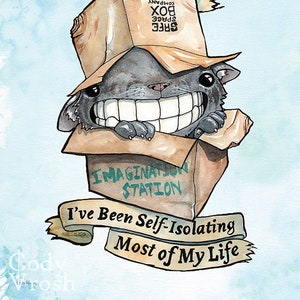 Social Distancing Art, Introvert Art, Social Distancing Sign, Introvert Gifts, Quarantine Birthday - Box Cat Teeth Creatures 8.5x11 Print