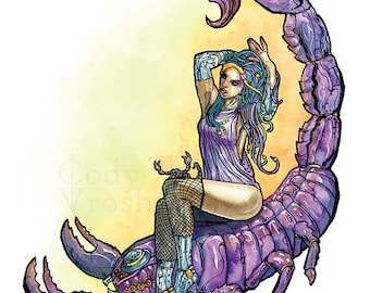 Scorpio Zodiac Art, Scorpio Art Print, Scorpio Gift, Science Fiction Prints, Android Astrology - 11x14" Watercolor Print by Cody Vrosh