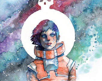Astronaut Print, Celestial Watercolor, Space Gifts, Astronomy Gifts, Astronomy Print, Science Fiction Art - Ashes of the Sun 8.5x11" Print