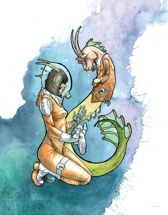 Capricorn Gift, Zodiac Gifts, Celestial Watercolor, Birthday Gift, Art Print, Capricorn Art, Capricorn Zodiac - 11x14" Watercolor Art Print