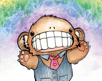 Bear Art Print, Rainbow Art, LGBTQ Pride Art, Love Art Print, Marriage Equality, Love Wins - Rainbow Bear 8.5x11" Teeth Creatures Art Print