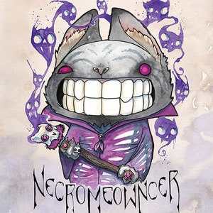 Necromeowncer Teeth Creature Art Print, Halloween Art, Halloween Decor, Halloween Cat, Black Cat Art, Spooky Art, Cat Art 8.5x11&quot; Print