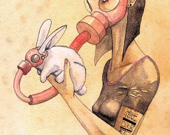 Bunny Print, Vegan Art, Vegan Print, Vegan Gift, Animal Lover Print - 4 Feet Attached Brings More Luck Than 1 Removed 11x14&quot; Art Print