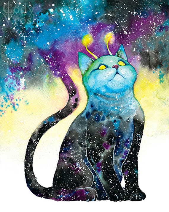 Space Cat Art Galaxy Wall Art Celestial Watercolor Alien Etsy Space Cat Art Galaxy Wall Art Celestial Watercolor Alien Etsy