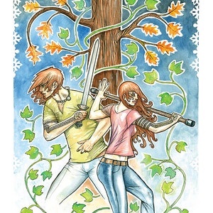 Iron Druid Chronicles, Urban Fantasy, Fantasy Art, Book Art, Celtic Mythology - Atticus and Granuaile 11x14&quot; Print by Cody Vrosh