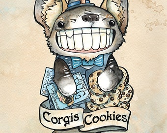 Regalos de Corgi, regalo para mascotas, arte de Corgi, regalo de cómic, regalo para amantes de Corgi, regalo para amantes de los perros, arte de cómic: Corgis, galletas y cómics, impresión de 8,5 x 11 pulgadas