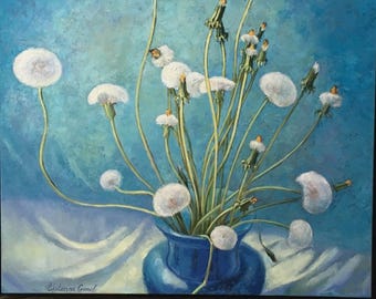 Blue Vase - Original Oil Painting - Wall Art on canvas - 36x36'' - Contemporary Frame - Gift for Fine Art Lovers