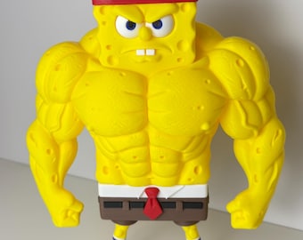 Figura musculosa de Bob Esponja de 28 cm (11 pulgadas) – Pieza de colección para fans, ideal para decorar el escritorio de un aficionado al gimnasio.