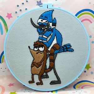 Regular show Mordecai and rigby hand sewn embroidery