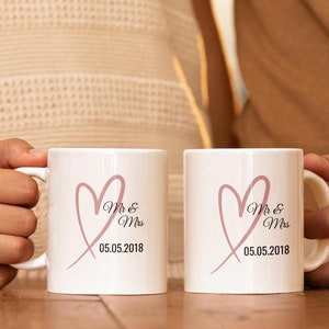Romantic anniversary gift, partner mug with date, personalized Mr & Mrs mug, wedding memory