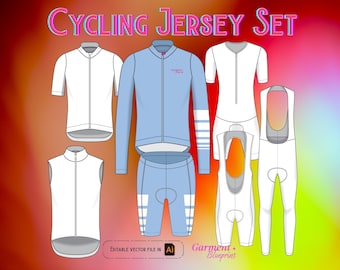 Cycling Jersey Vector Template Mockup Pack for Adobe Illustrator - Sportswear Team Uniform Design Kit Template