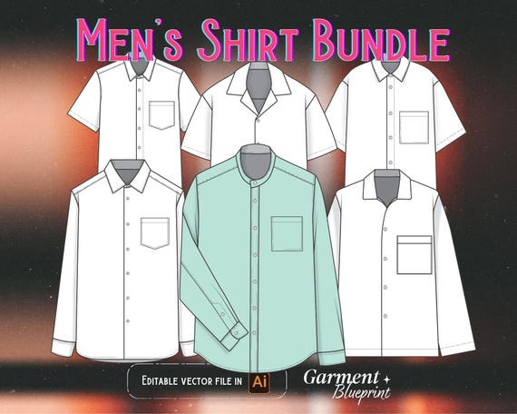 MEN'S SHIRTS Fashion Template Flat Vector Fashion Sketches for