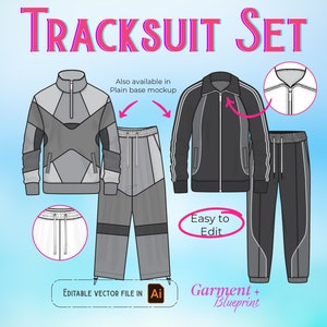 Streetwear mockup bundle flat drawing Tracksuit Vector Mockup Tracksuit Template Blank Illustrator Tech Pack