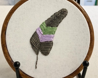 Pigeon feather hanging embroidery 4”