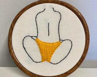 Yellow underwear women’s booty butt hanging embroidery 4”