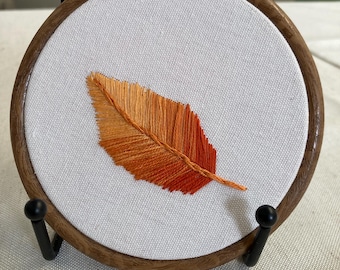 Flame bowerbird orange feather 4” hanging embroidery