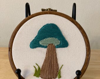Mushroom blue fungi fungus ink cap hanging embroidery