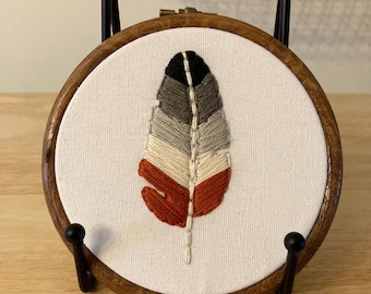 Red and gray feather 4” hanging embroidery