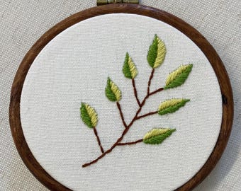 Leaves and branch hanging embroidery 4”