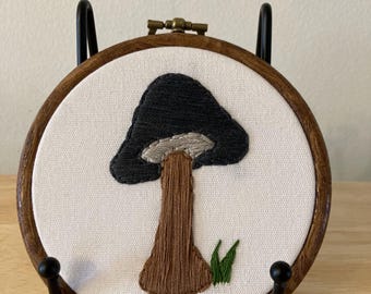 Mushroom dark grey fungi fungus ink cap hanging embroidery