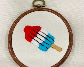 Rocket pop bomb pop ice cream red white blue hanging embroidery 4”