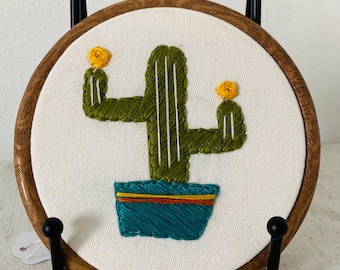 Cactus in a blue southwestern pot hanging embroidery 4”