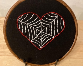 Spiderweb heart hanging embroidery