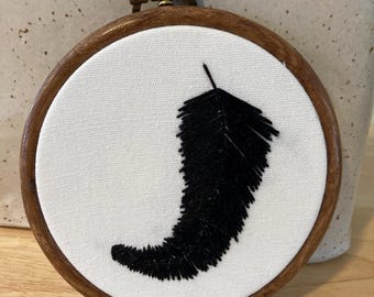 Raven feather hanging embroidery 4”