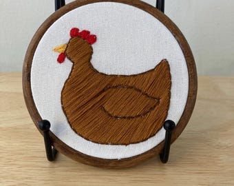 Chicken art hanging embroidery brown