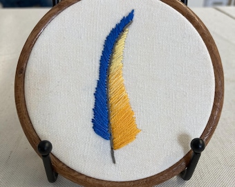 Hyacinth Macaw feather hanging embroidery 4”