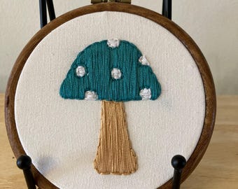 Mushroom blue fungi fungus fly agaric amanita muscaria hanging embroidery