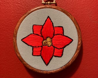 Red poinsettia flower hanging embroidery