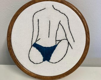 Blue underwear women’s booty butt hanging embroidery 4”