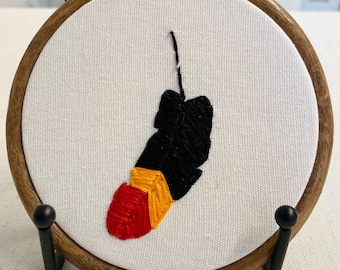 Redwing blackbird feather 4” hanging embroidery