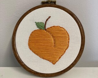 Peach fruit hanging embroidery 4”